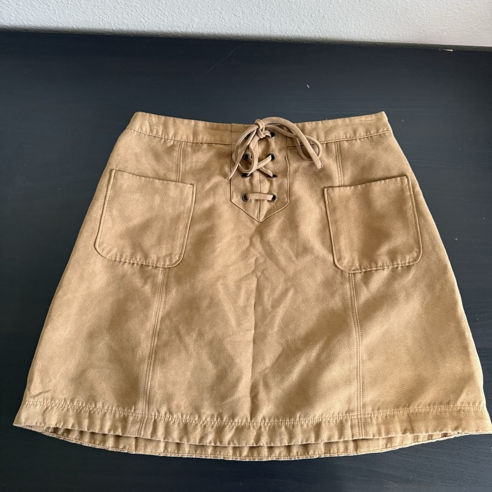 Vintage Women's Hollister Suede‎ Tan Mini skirt XS/S Size 3 Festival Academia